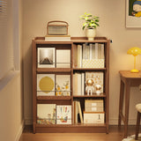 Mid-Century Modern Vertical Wood Sliding Door Tiered Bookshelf Image - 2