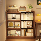 Mid-Century Modern Vertical Wood Sliding Door Tiered Bookshelf Image - 3