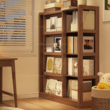 Mid-Century Modern Vertical Wood Sliding Door Tiered Bookshelf Image - 4