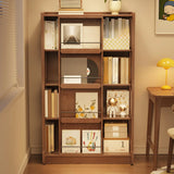 Mid-Century Modern Vertical Wood Sliding Door Tiered Bookshelf Image - 5