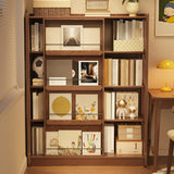 Mid-Century Modern Vertical Wood Sliding Door Tiered Bookshelf Image - 7