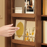 Mid-Century Modern Vertical Wood Sliding Door Tiered Bookshelf Image - 8