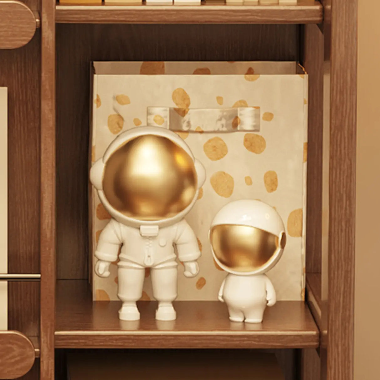 Mid-Century Modern Vertical Wood Sliding Door Tiered Bookshelf Image - 9