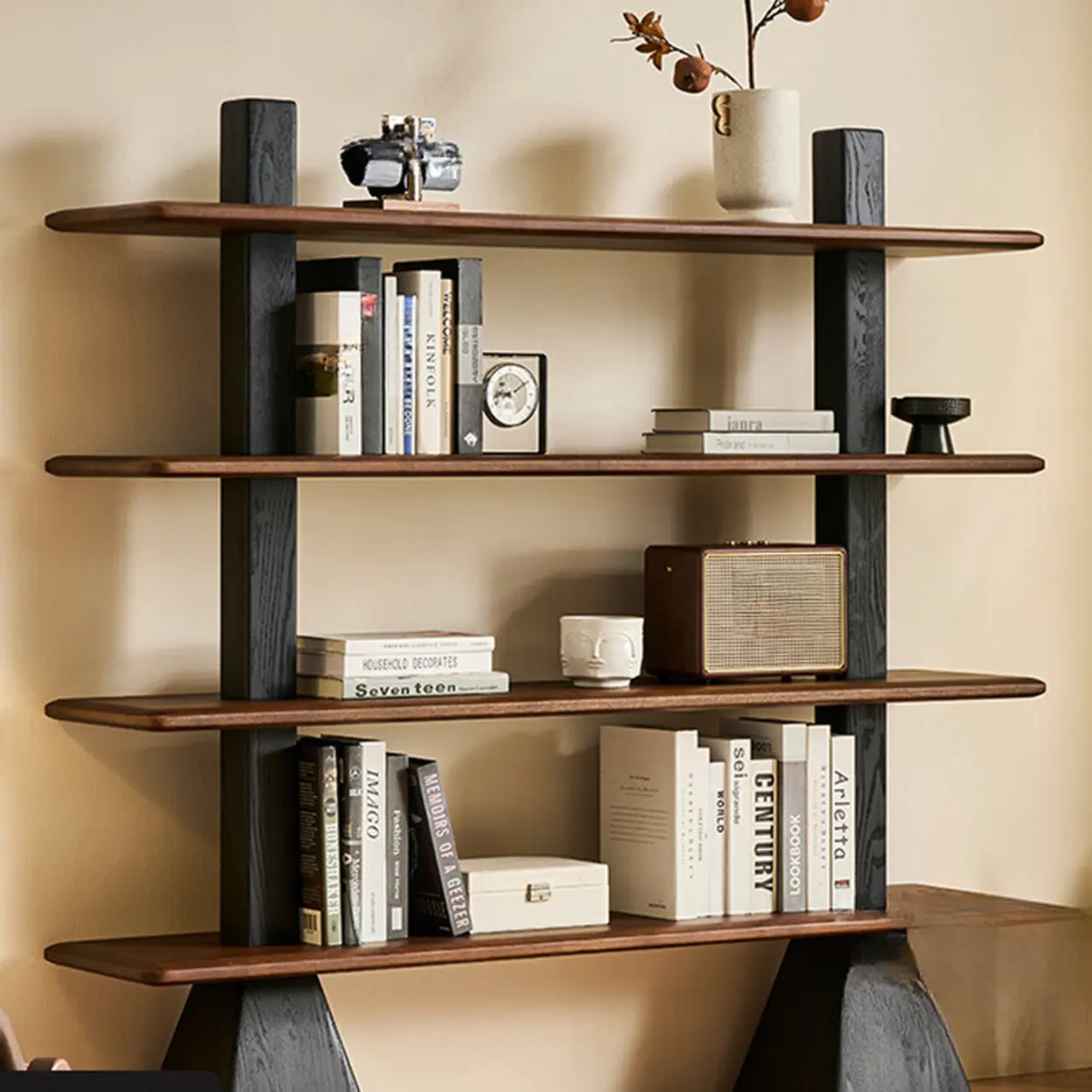 Mid-Century Modern Vertical Wood Tiered Open Back Bookshelf Image - 1
