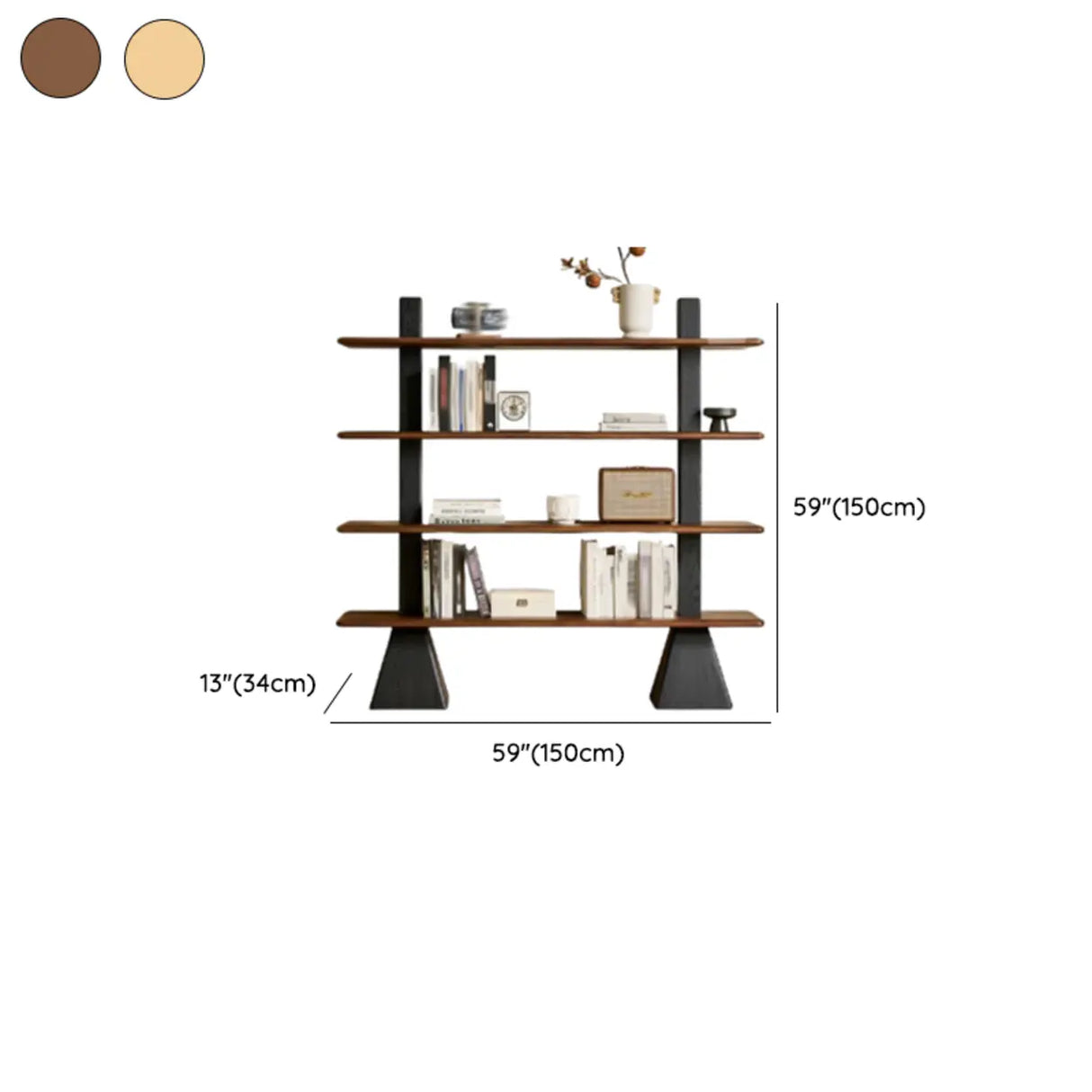 Mid-Century Modern Vertical Wood Tiered Open Back Bookshelf 