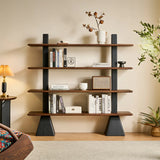 Mid-Century Modern Vertical Wood Tiered Open Back Bookshelf Image - 2