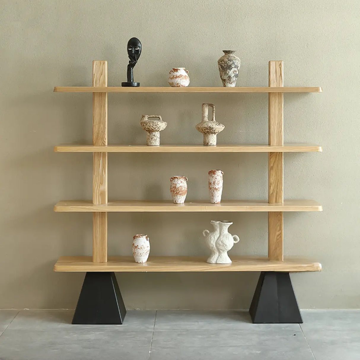 Mid-Century Modern Vertical Wood Tiered Open Back Bookshelf Image - 7