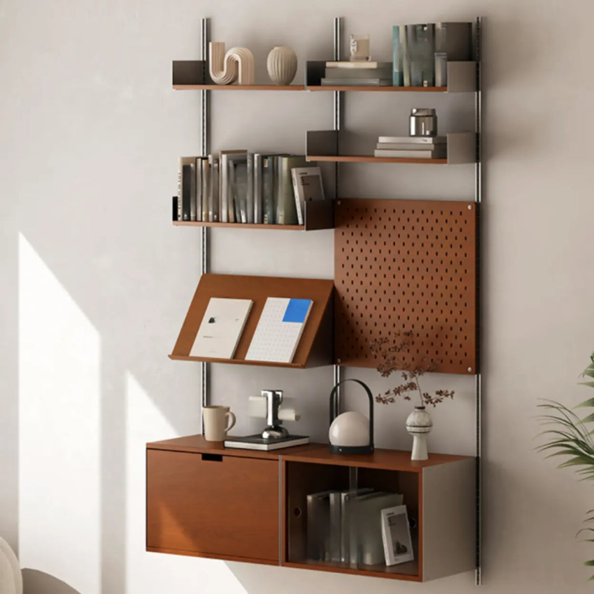 Mid-Century Modern Wall-Mounted Vertical Bookshelf Cabinet Image - 1