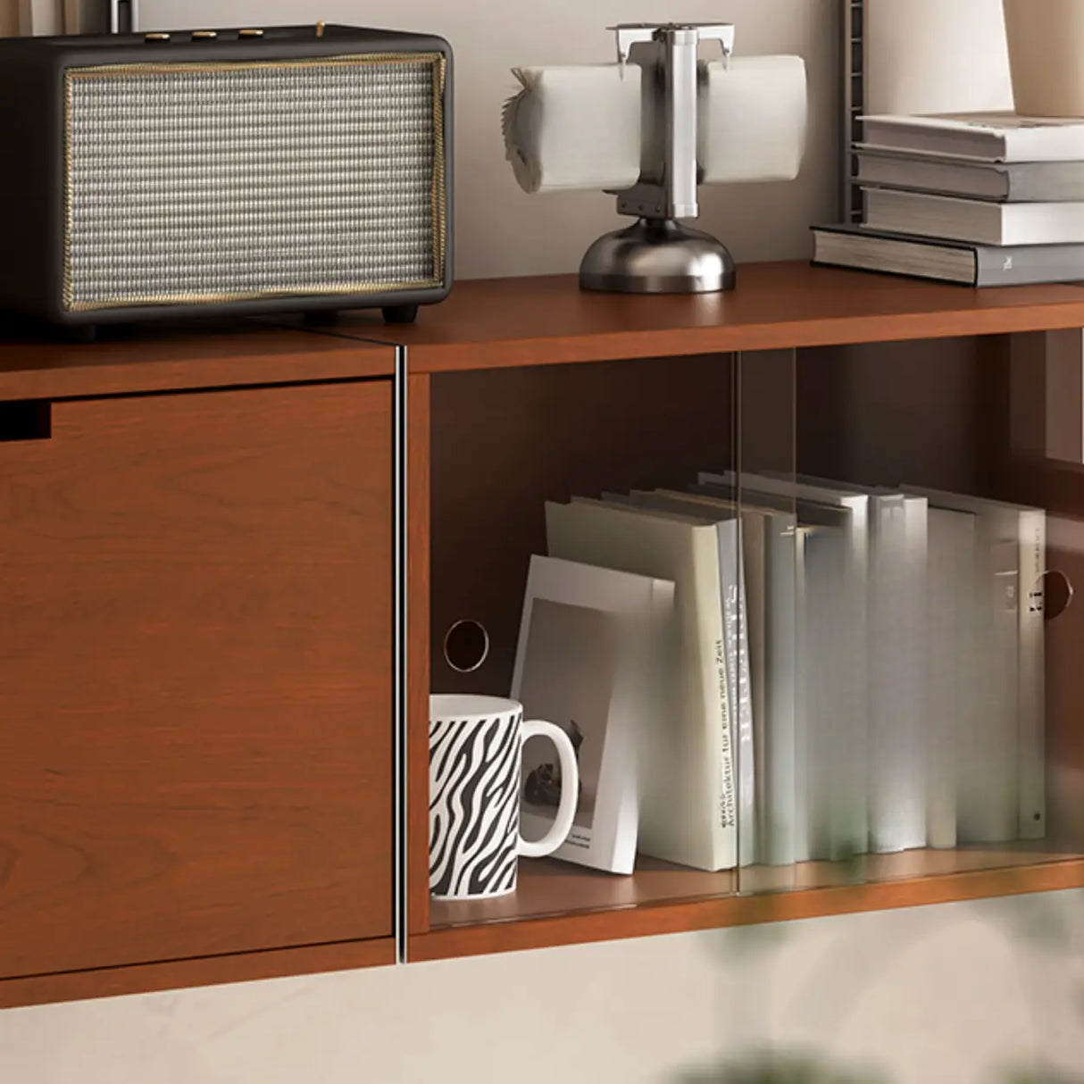 Mid-Century Modern Wall-Mounted Vertical Bookshelf Cabinet Image - 8