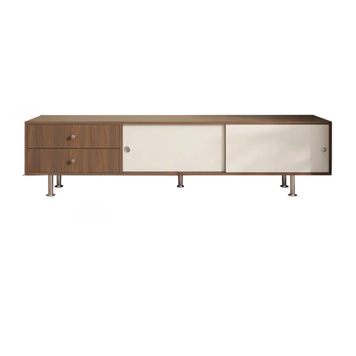 Mid-Century Modern Walnut & White TV Stand with Storage Image - 11