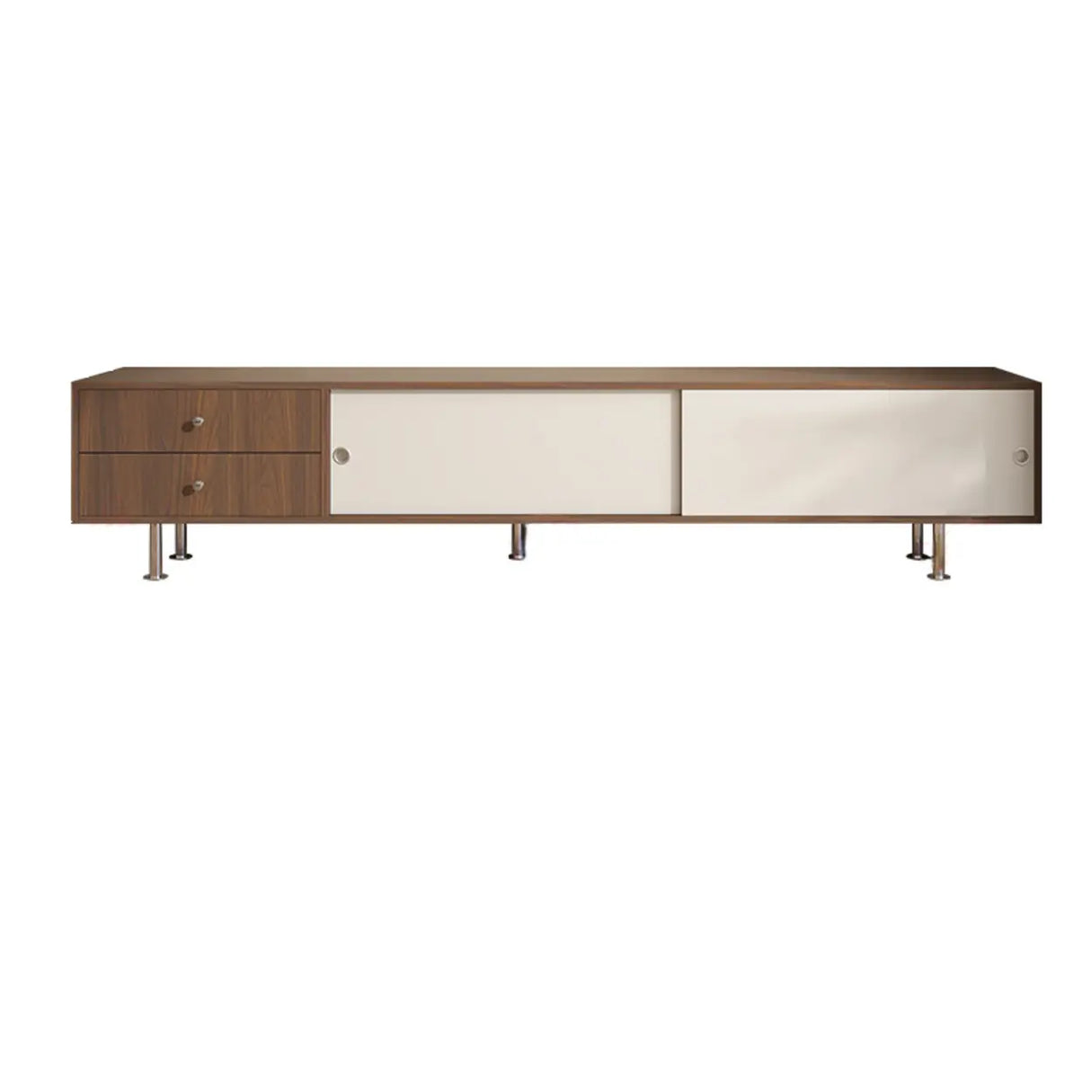 Mid-Century Modern Walnut & White TV Stand with Storage Image - 14
