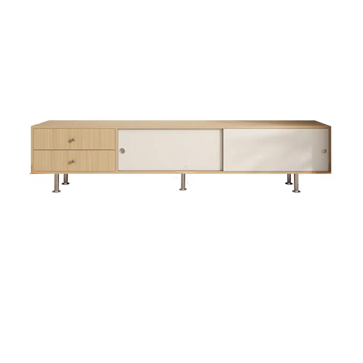 Mid-Century Modern Walnut & White TV Stand with Storage Image - 3
