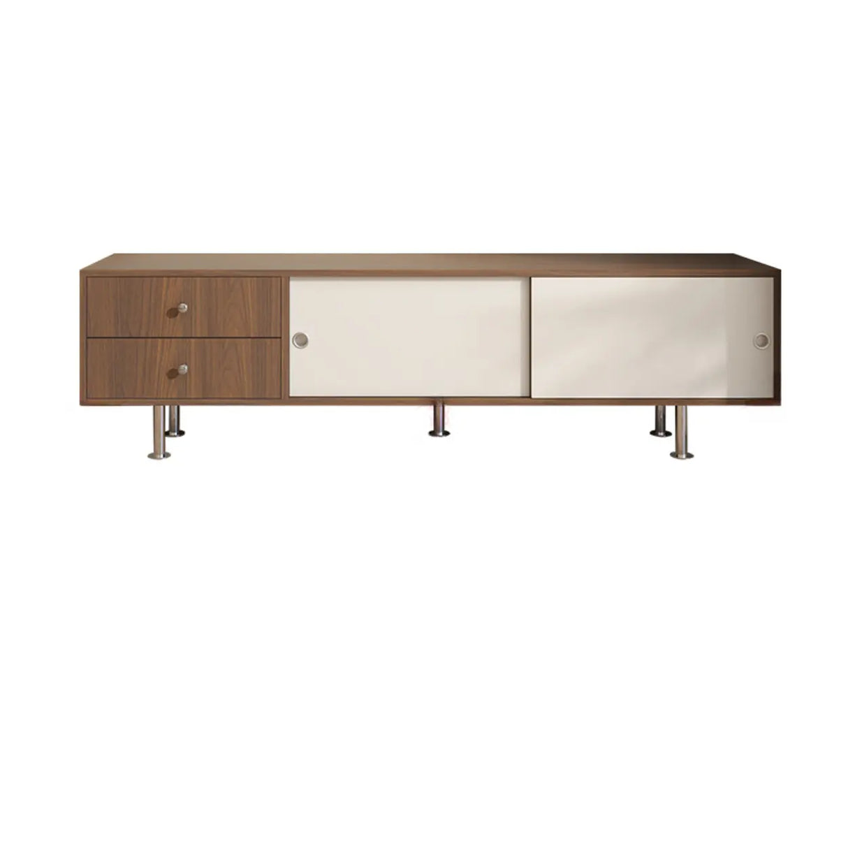 Mid-Century Modern Walnut & White TV Stand with Storage Image - 9