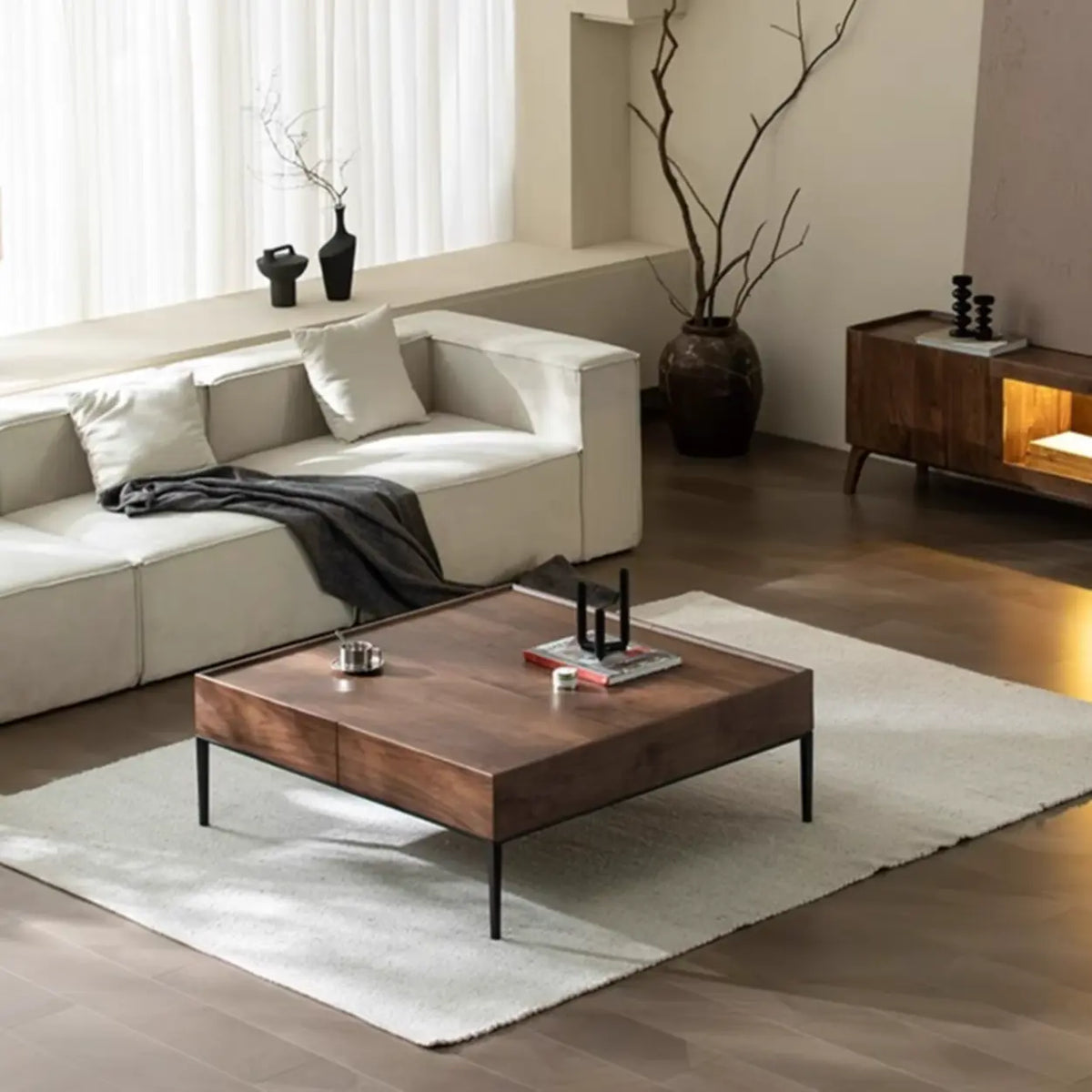 Mid-Century Modern Walnut Solid Wood Coffee Table – Homebaa