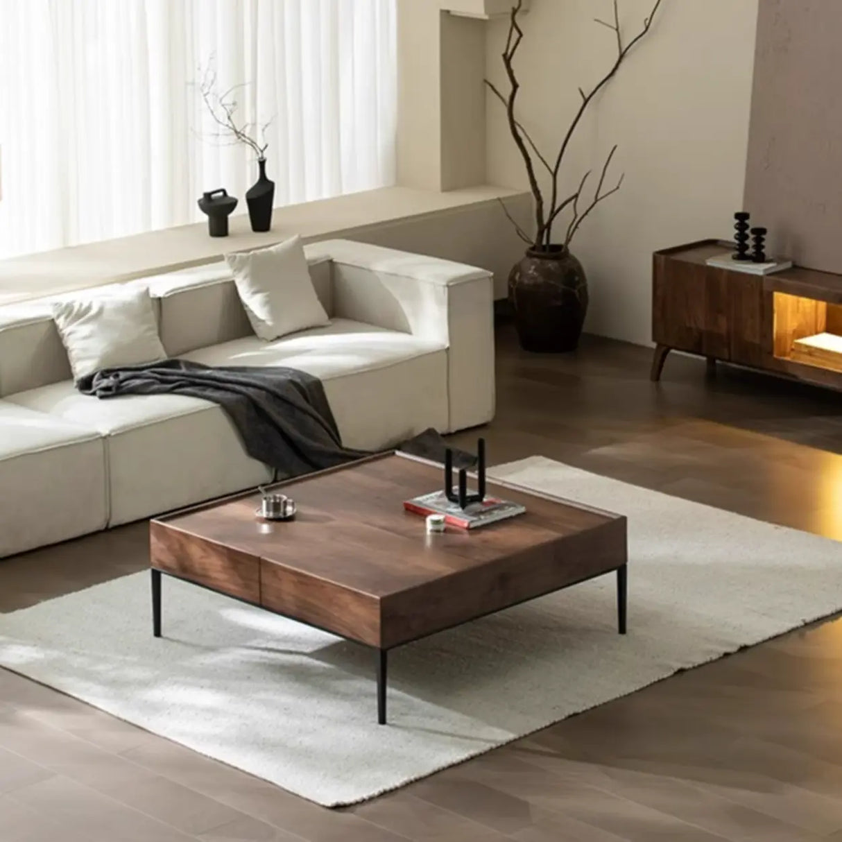 Mid-Century Modern Walnut Solid Wood Coffee Table Image - 1