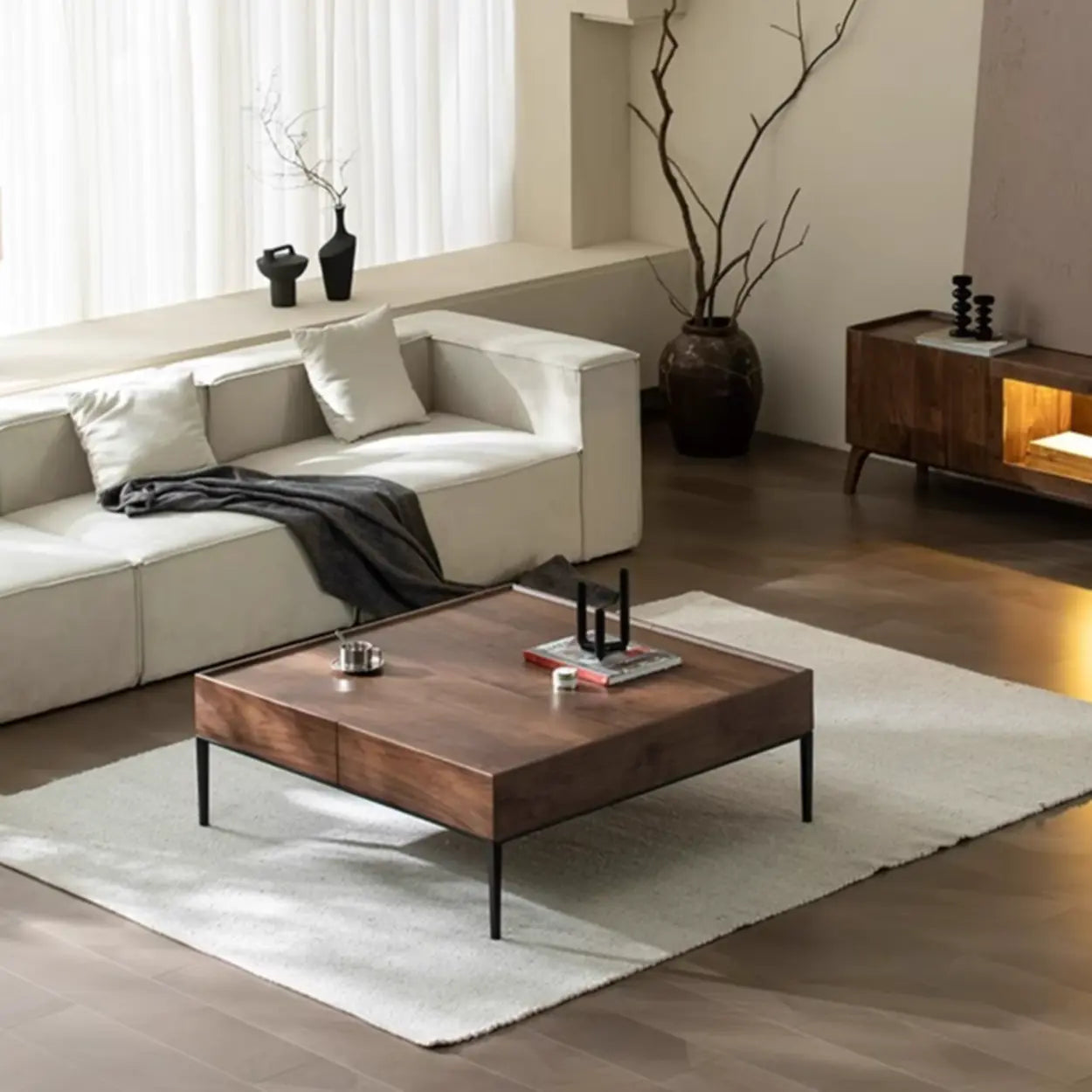 Mid-Century Modern Walnut Solid Wood Coffee Table Image - 1