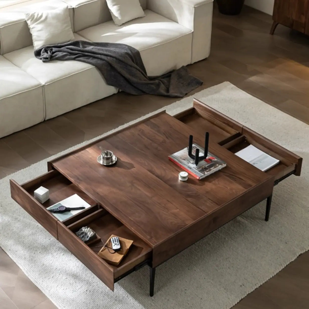 Mid-Century Modern Walnut Solid Wood Coffee Table Image - 6