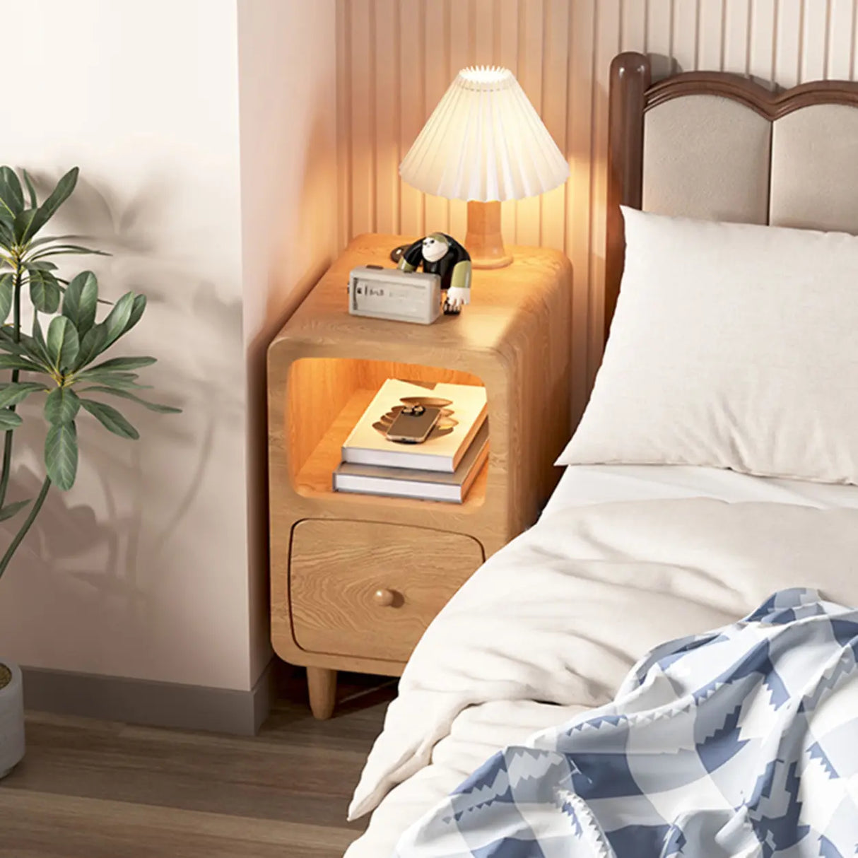 Mid-Century Modern Walnut Wood Nightstand with Drawer & Shelf Image - 5