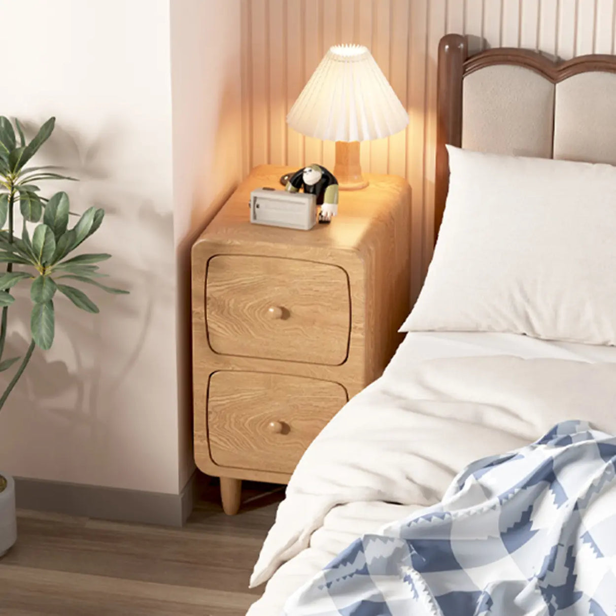 Mid-Century Modern Walnut Wood Nightstand with Drawer & Shelf Image - 7