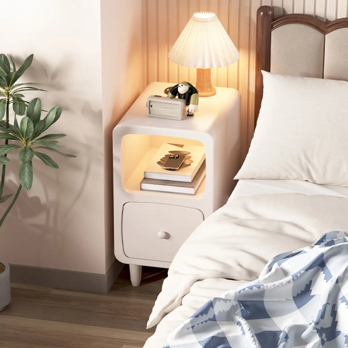 Mid-Century Modern Walnut Wood Nightstand with Drawer & Shelf Image - 9