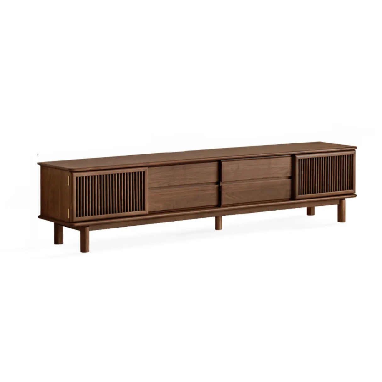 Mid-Century Modern Walnut Wood TV Stand with Cabinet Image - 3