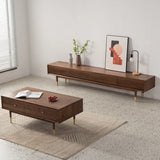 Mid-Century Modern Walnut Wood TV Stand with Legs Drawers Image - 1