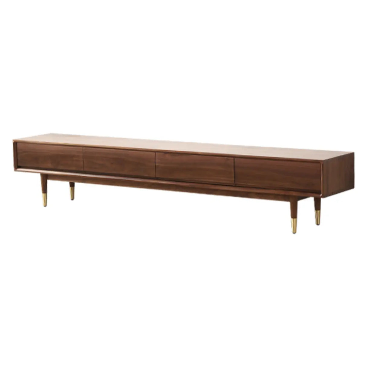 Mid-Century Modern Walnut Wood TV Stand with Legs Drawers Image - 4