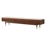 Mid-Century Modern Walnut Wood TV Stand with Legs Drawers Image - 4