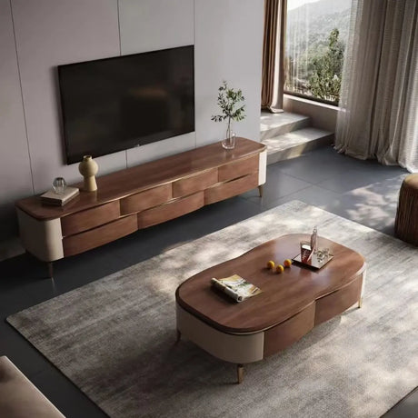 Mid-Century Modern Walnut Wood TV Stand with Storage Image - 1