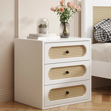 Mid-Century Modern White Wood Nightstand with Drawers Image - 1