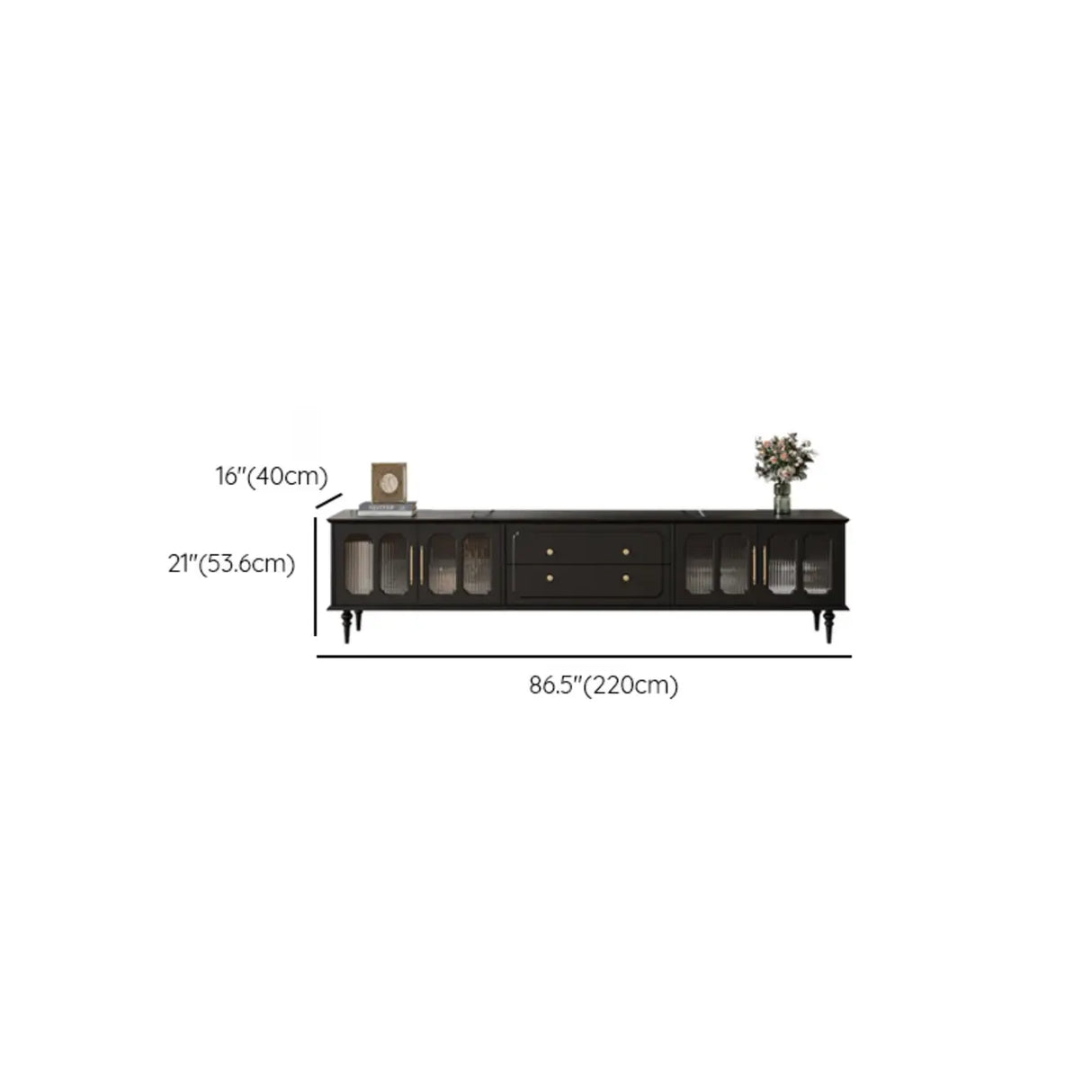 Mid-Century Modern Wood Black Drawers Long TV Stand Image - 11