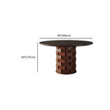 Mid-Century Modern Wood Brick Pedestal Round Dining Table #size