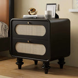 Mid-Century Modern Wood Brown Nightstand with 2 Drawers Image - 3