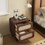 Mid-Century Modern Wood Brown Nightstand with 2 Drawers Image - 4