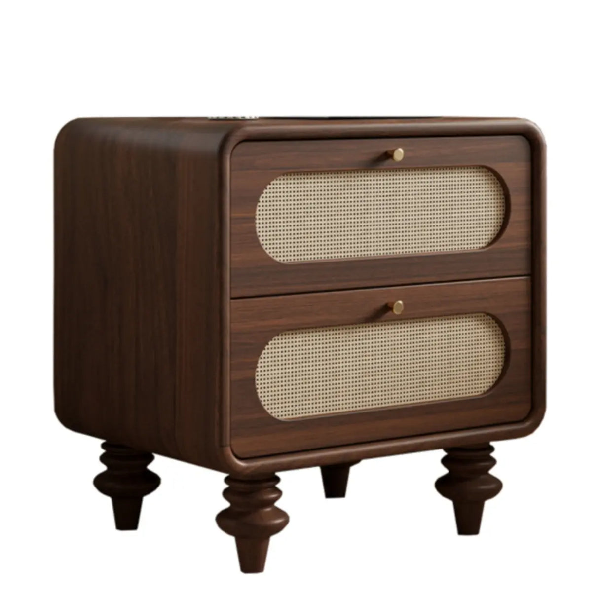 Mid-Century Modern Wood Brown Nightstand with 2 Drawers Image - 5