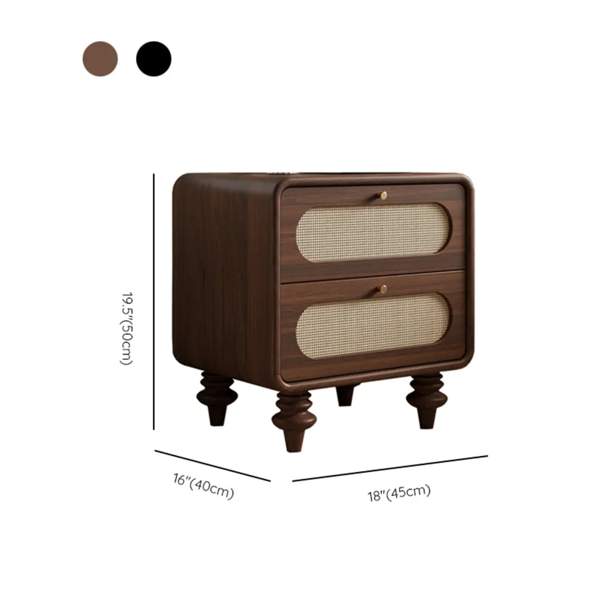 Mid-Century Modern Wood Brown Nightstand with 2 Drawers 