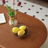 Mid-Century Modern Wood Brown Oval Coffee Table with Drawer Image - 8