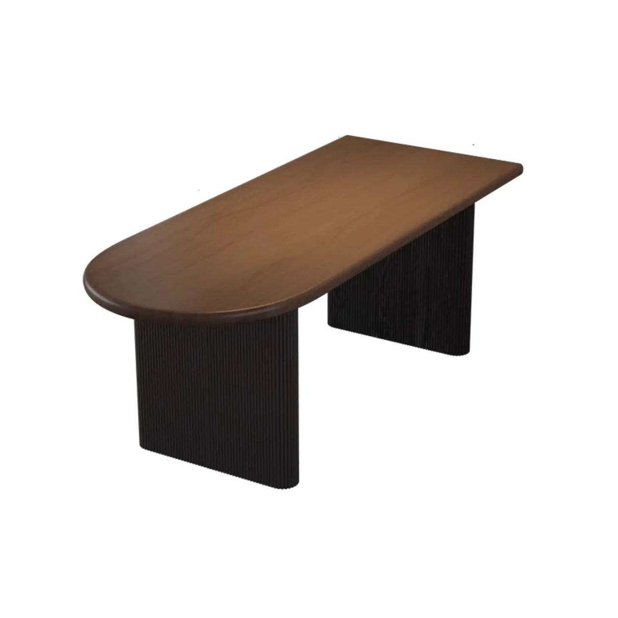 Mid-Century Modern Wood Brown Oval Semicircle Dining Table Image - 2