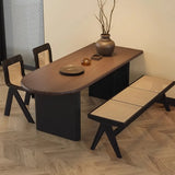 Mid-Century Modern Wood Brown Oval Semicircle Dining Table Image - 3