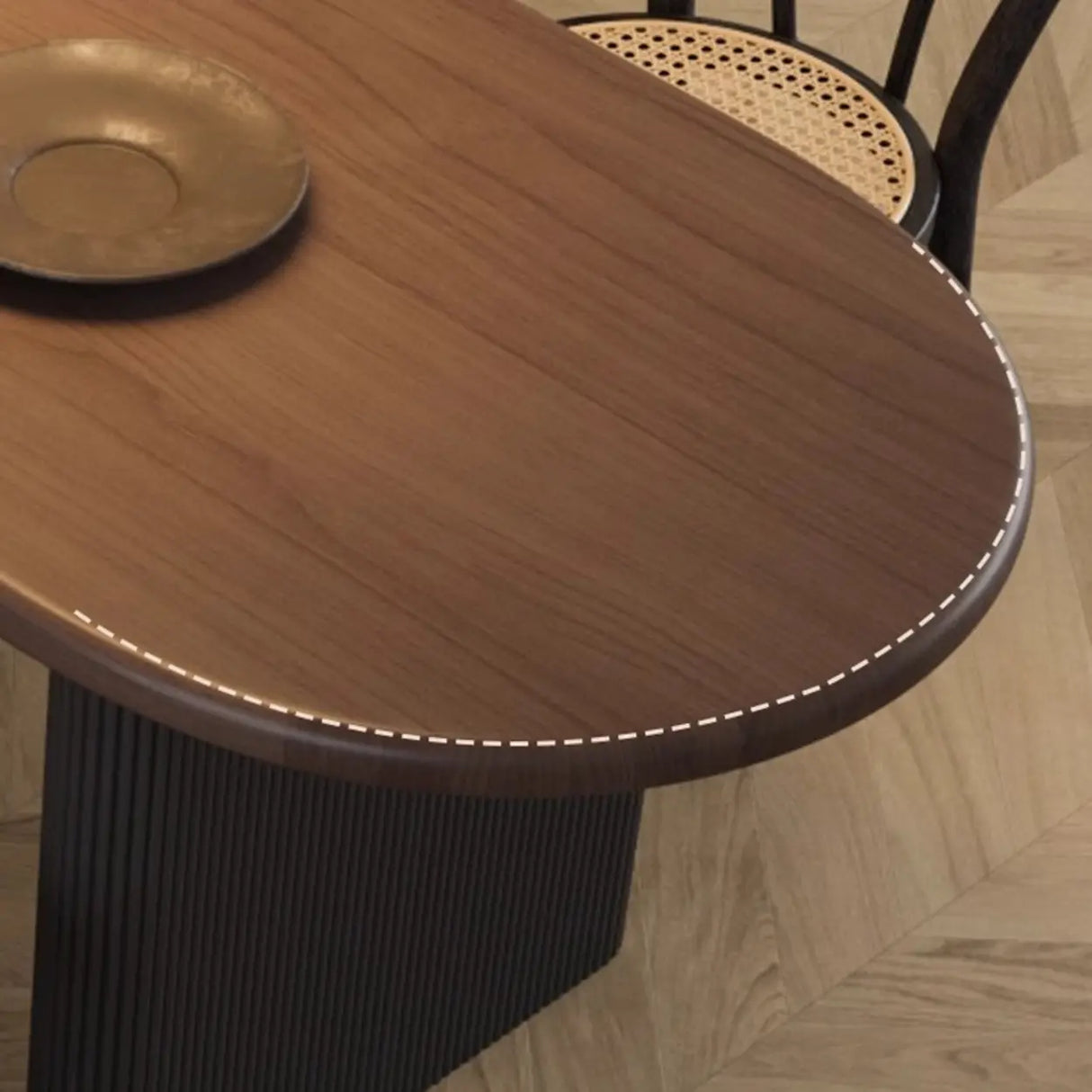 Mid-Century Modern Wood Brown Oval Semicircle Dining Table Image - 7