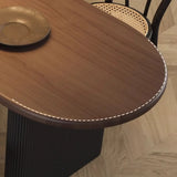 Mid-Century Modern Wood Brown Oval Semicircle Dining Table Image - 7