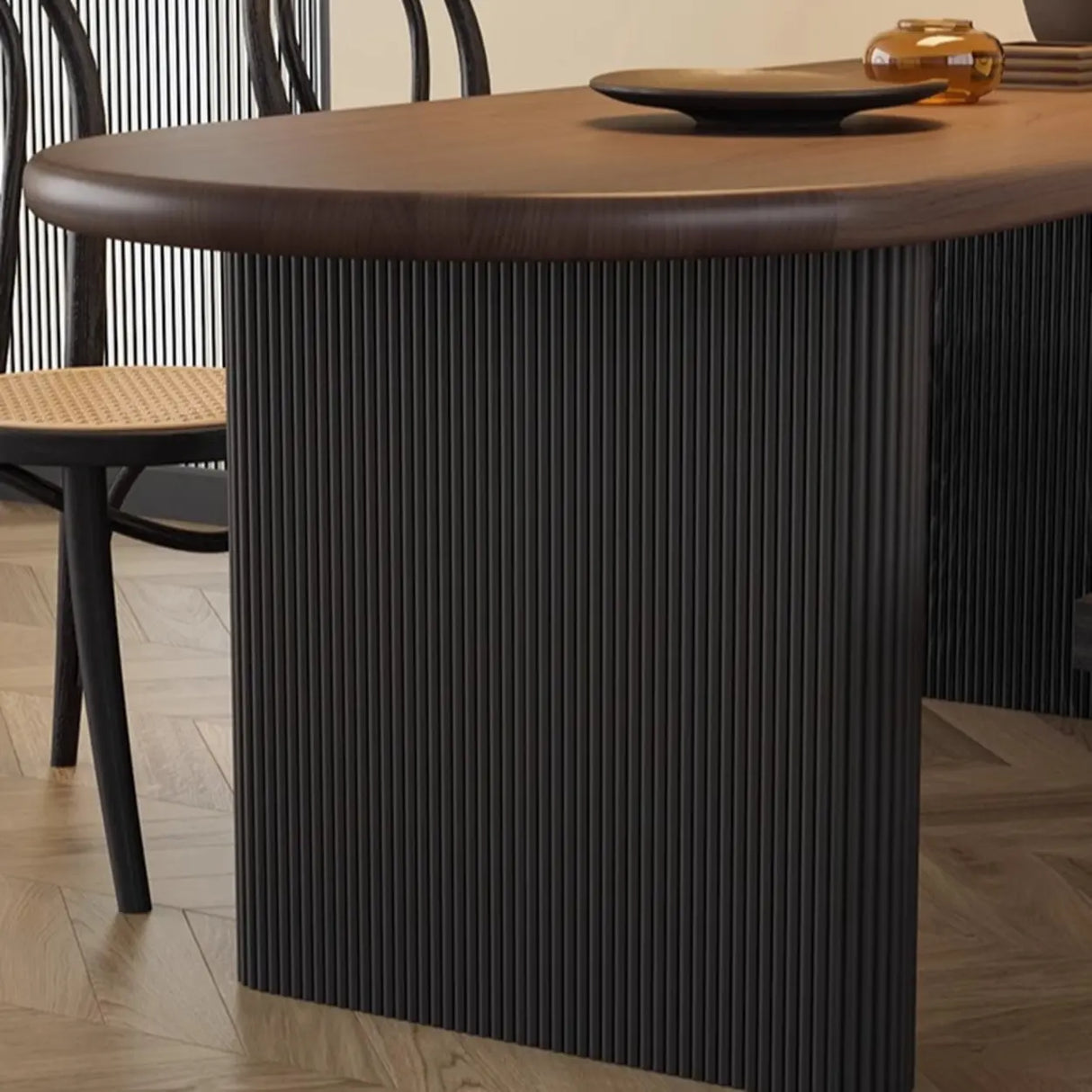 Mid-Century Modern Wood Brown Oval Semicircle Dining Table Image - 8