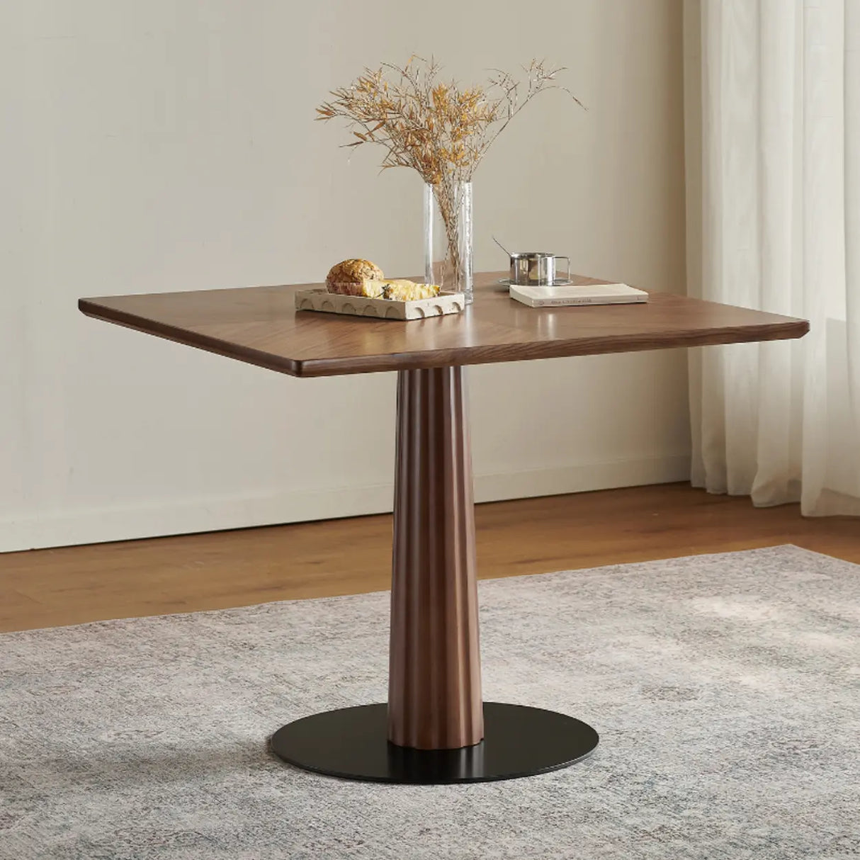 Mid-Century Modern Wood Brown Square Small Dining Table Image - 5
