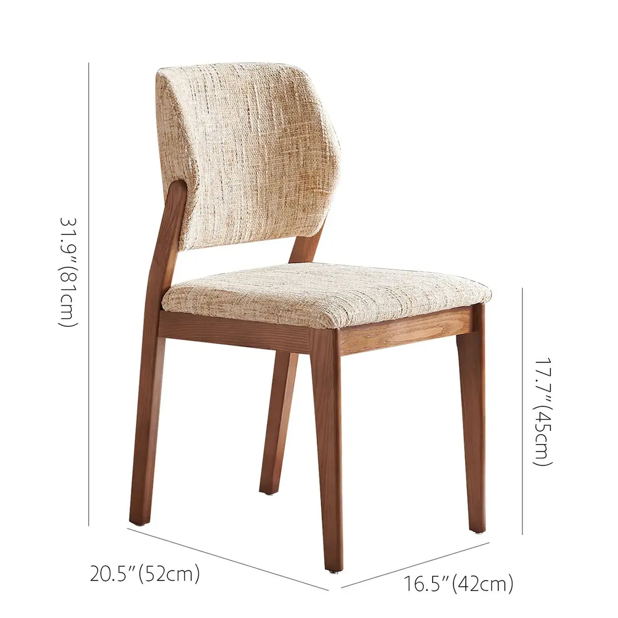 Mid Century Modern Wood Chenille Curved Back Dining Chair 