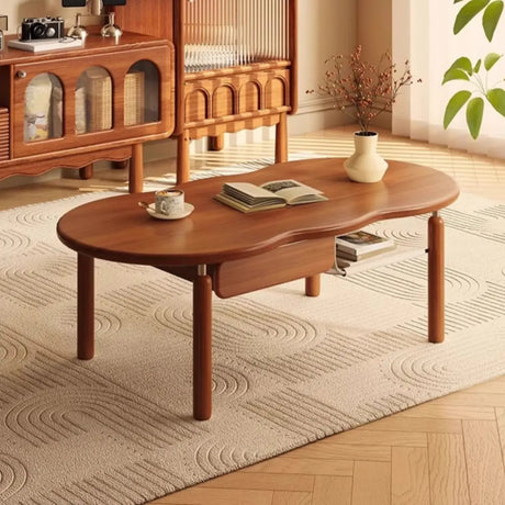 Mid-Century Modern Wood Coffee Table with Drawer Shelf Image - 1