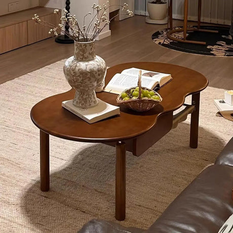 Mid-Century Modern Wood Coffee Table with Drawer Shelf Image - 2