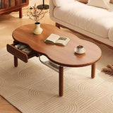 Mid-Century Modern Wood Coffee Table with Drawer Shelf Image - 3