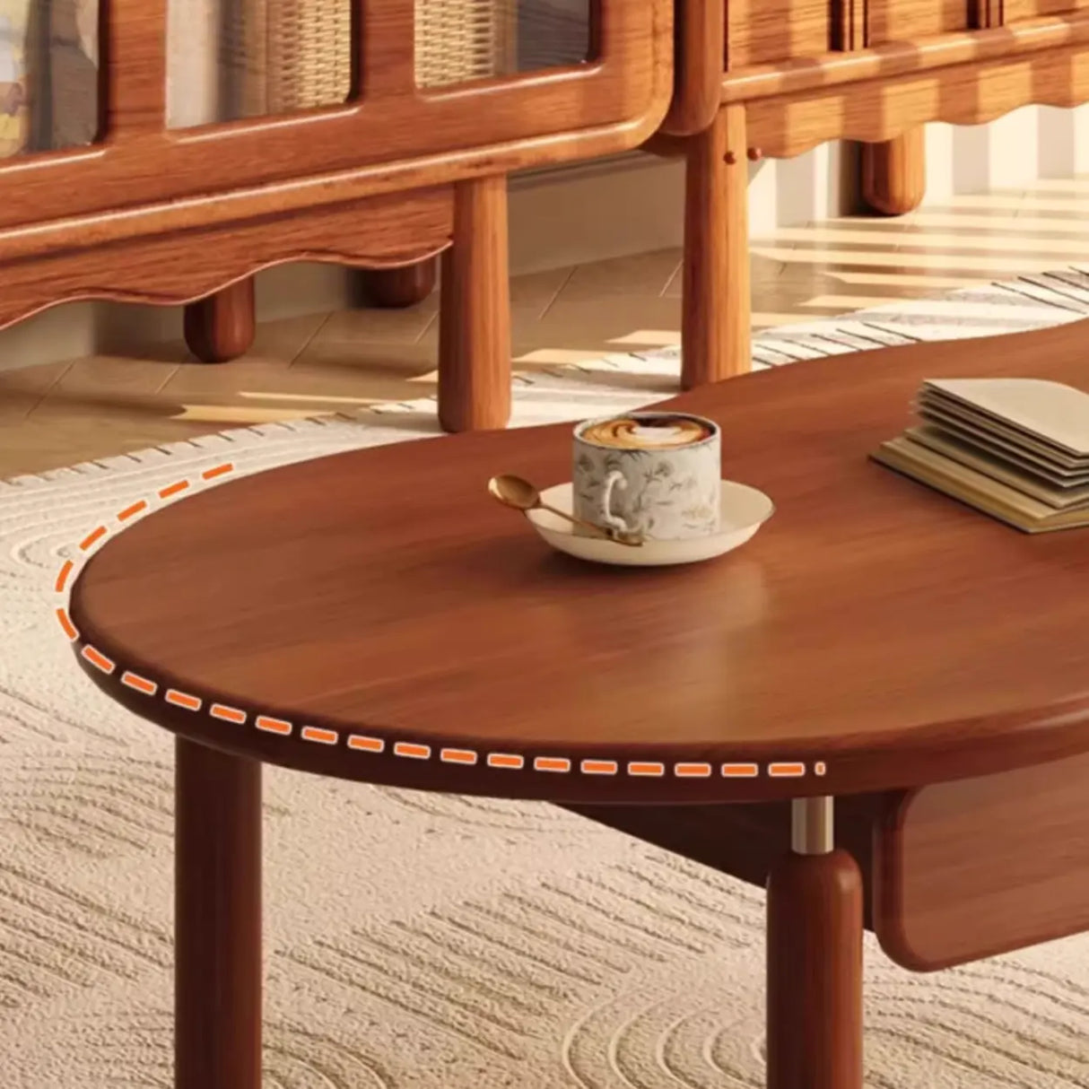 Mid-Century Modern Wood Coffee Table with Drawer Shelf Image - 6