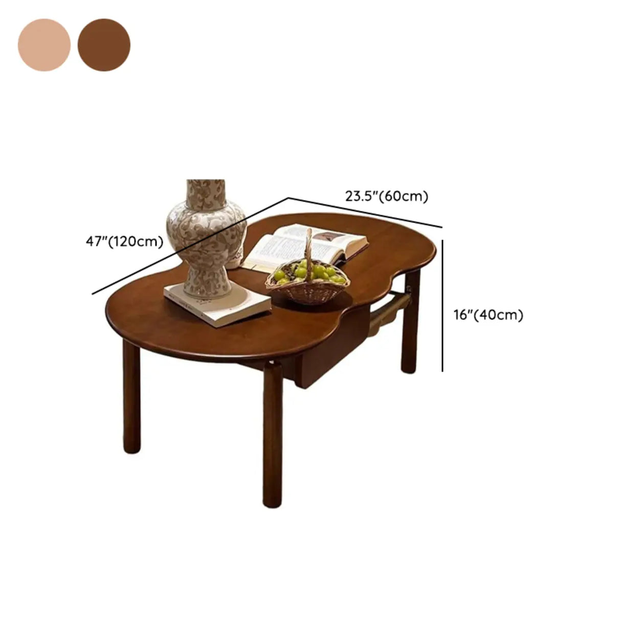 Mid-Century Modern Wood Coffee Table with Drawer Shelf 