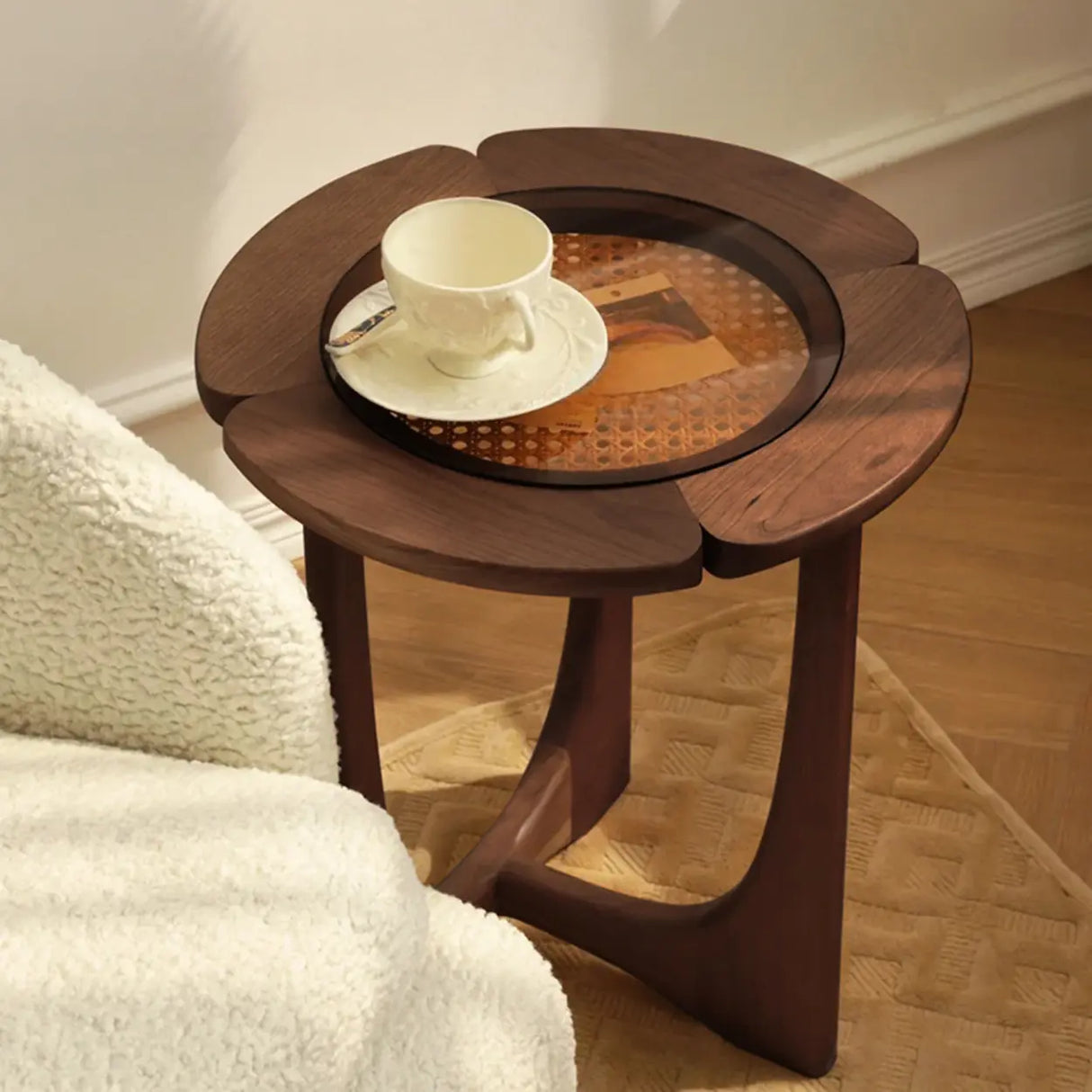 Mid-Century Modern Wood Flower Nesting Coffee Table Image - 3